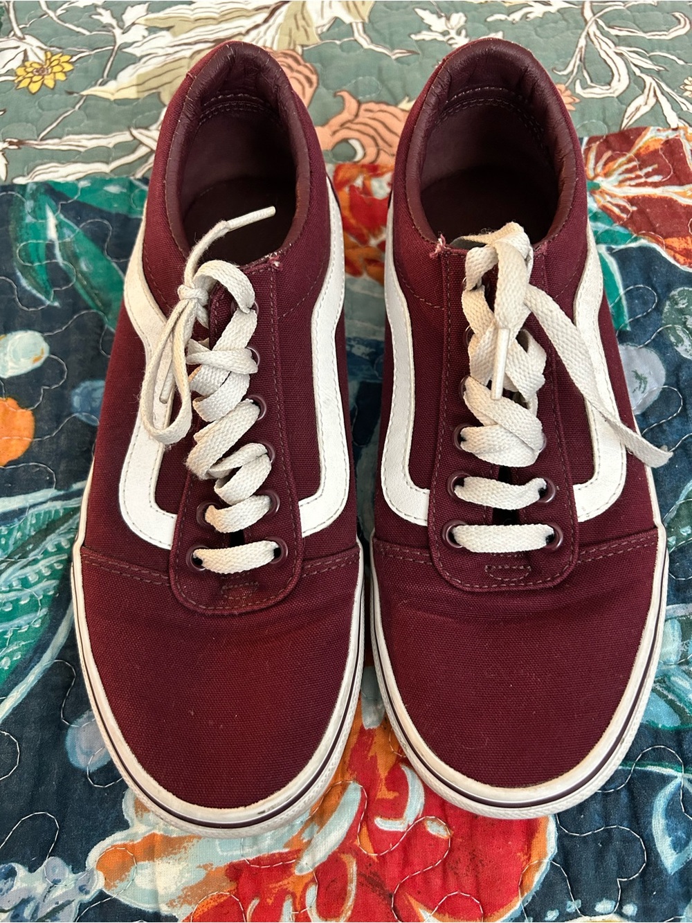 Vans Burgundy and White Old Skool Canvas Athletic Shoes
